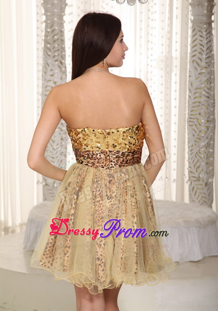 A-line Sweetheart Mini-length Sequins Leopard Prom Dress in Champagne