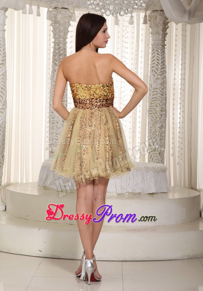 A-line Sweetheart Mini-length Sequins Leopard Prom Dress in Champagne