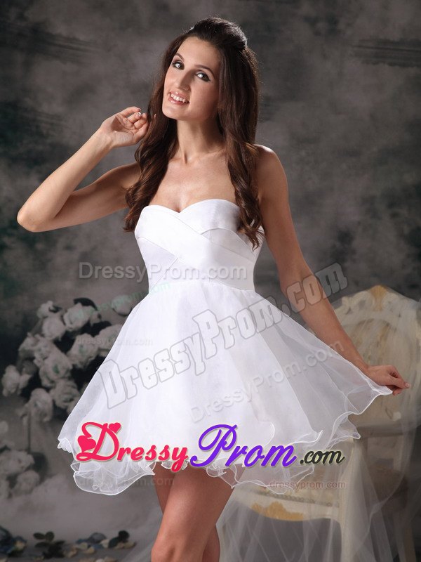 Mini-length White Organza Prom Dress with Sweetheart and Crossed Bodice