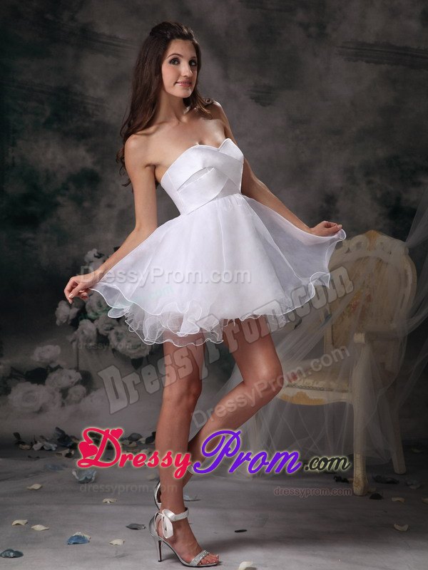 Mini-length White Organza Prom Dress with Sweetheart and Crossed Bodice