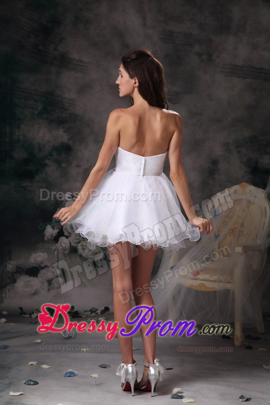 Mini-length White Organza Prom Dress with Sweetheart and Crossed Bodice