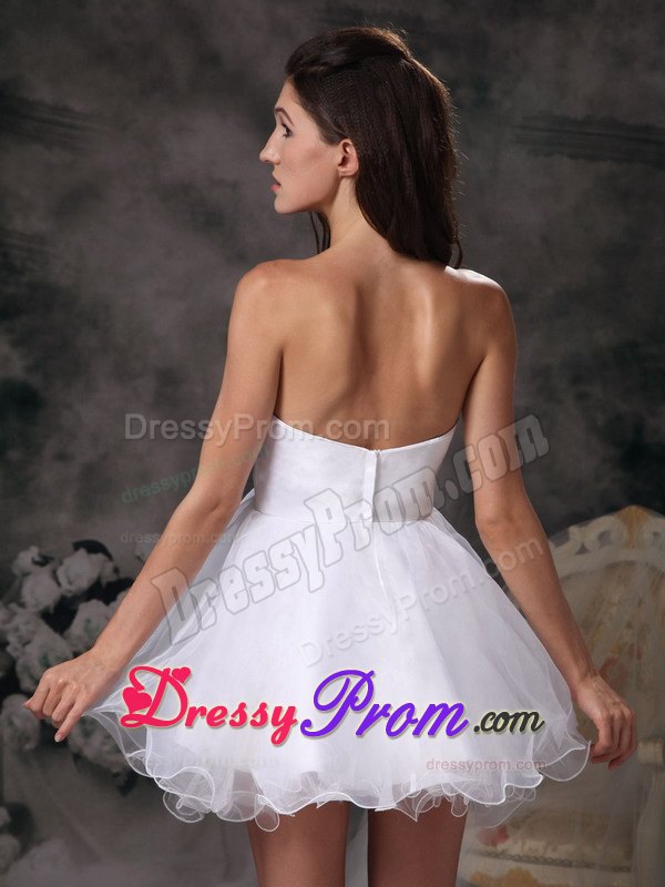 Mini-length White Organza Prom Dress with Sweetheart and Crossed Bodice
