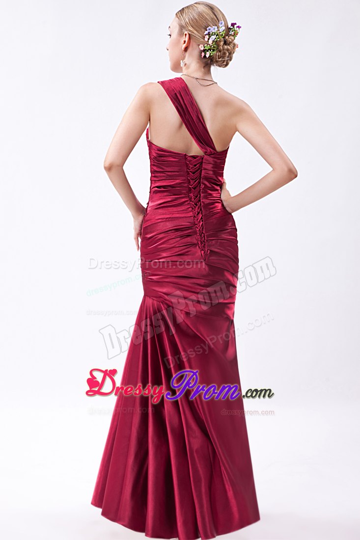 Mermaid One Shoulder Ruched Wine Red Long Dress For Prom Princess