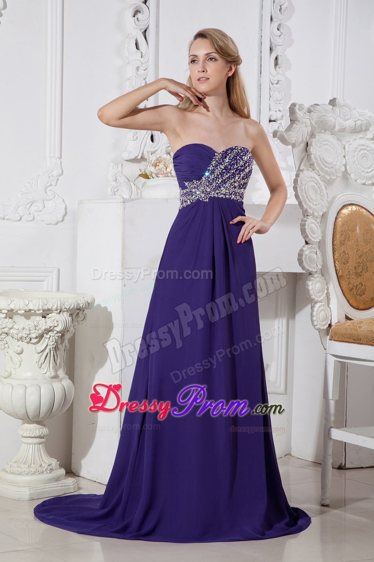 Elegant Purple Color Sweetheart Beading Prom Dress Court Train