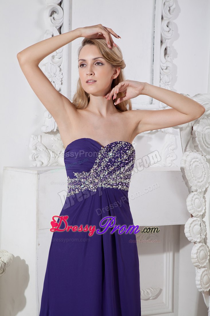 Elegant Purple Color Sweetheart Beading Prom Dress Court Train