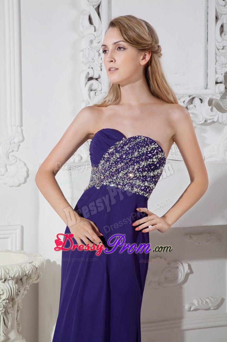Elegant Purple Color Sweetheart Beading Prom Dress Court Train
