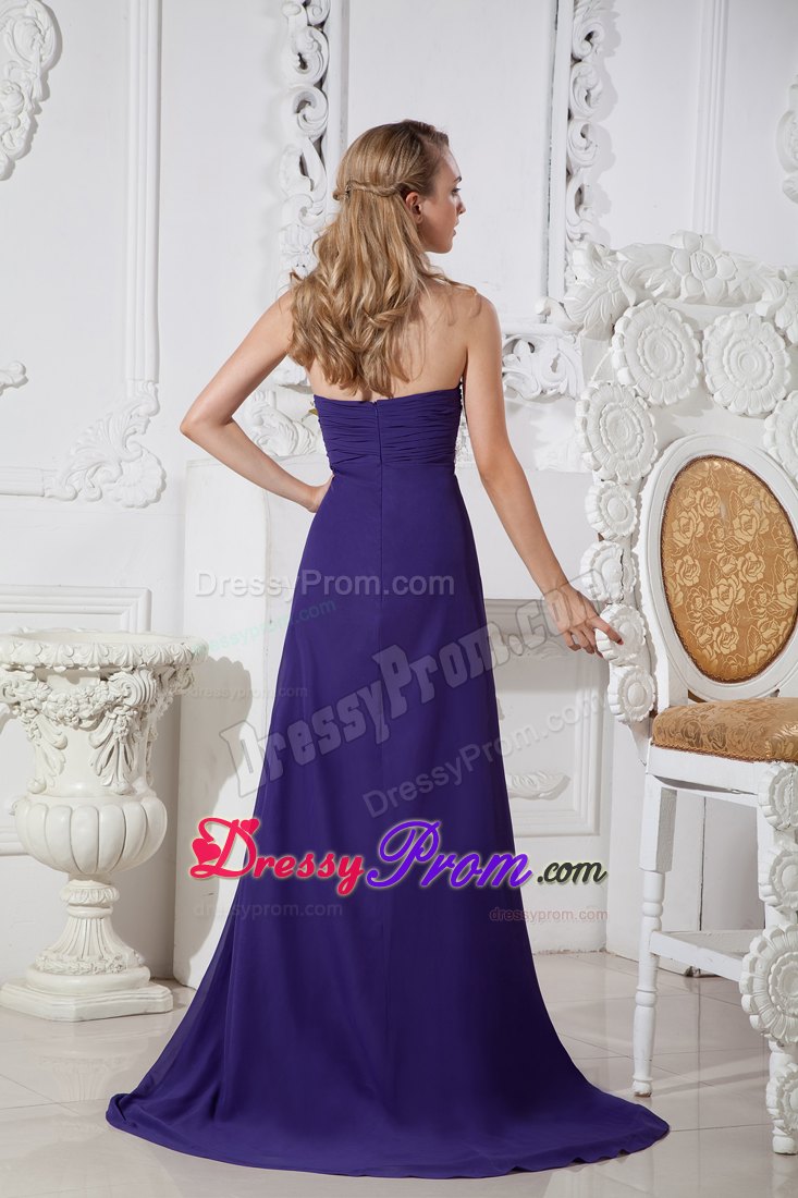 Elegant Purple Color Sweetheart Beading Prom Dress Court Train