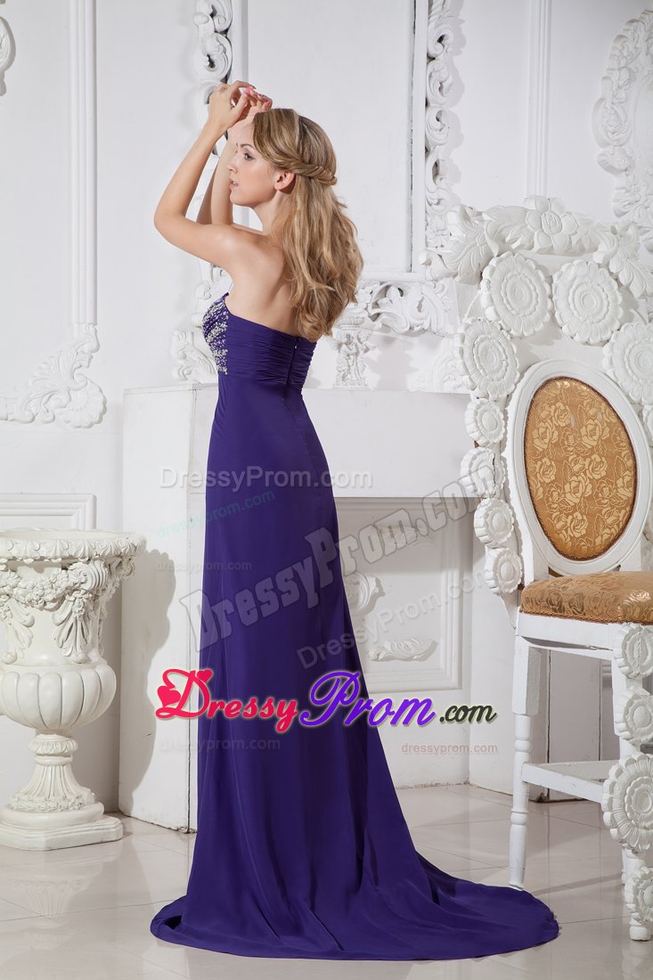 Elegant Purple Color Sweetheart Beading Prom Dress Court Train