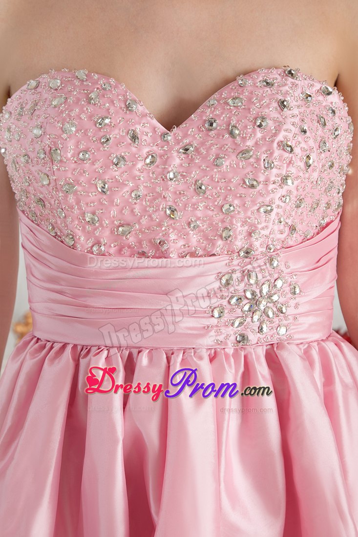Sweetheart Beading Knee-length Taffeta Short Pink Prom Nightclub Dress