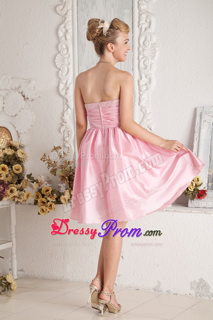 Sweetheart Beading Knee-length Taffeta Short Pink Prom Nightclub Dress