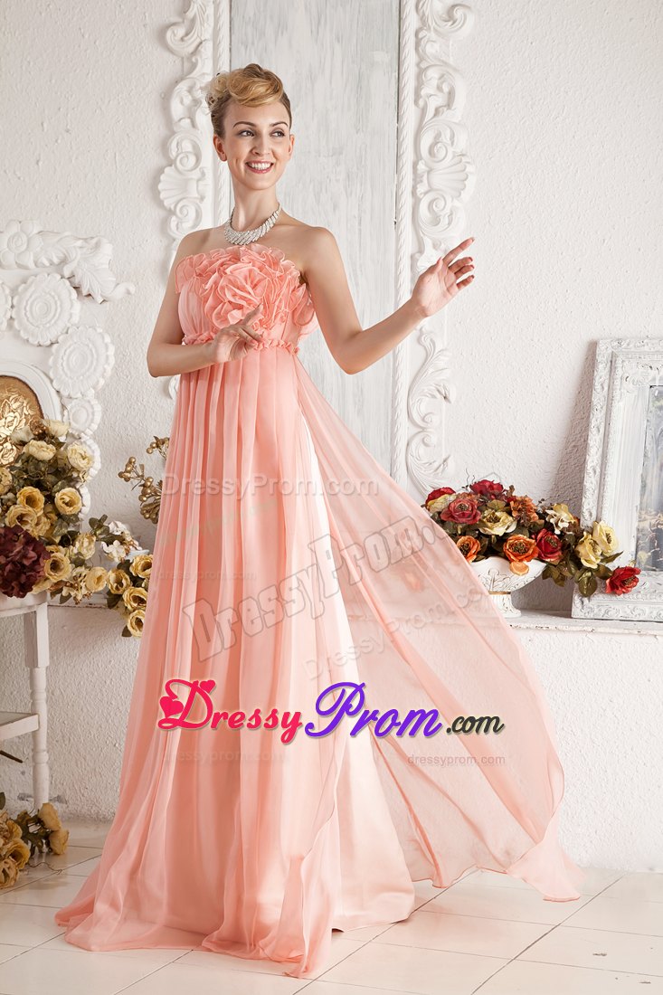 Strapless Watermelon Empire Ruched Chiffon Prom Dress Floor-length