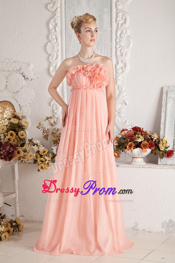 Strapless Watermelon Empire Ruched Chiffon Prom Dress Floor-length