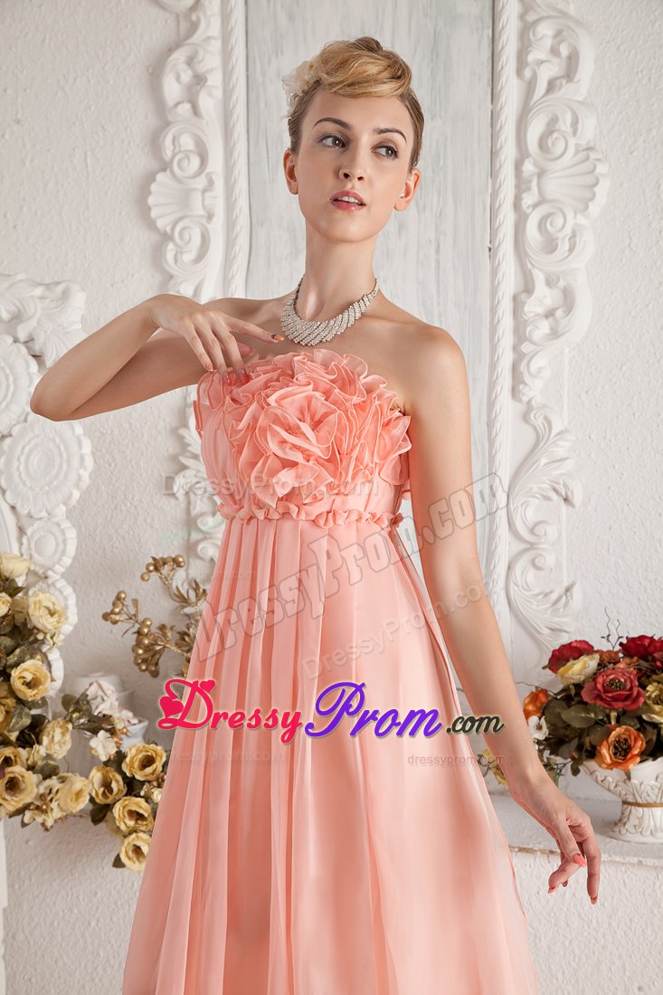 Strapless Watermelon Empire Ruched Chiffon Prom Dress Floor-length