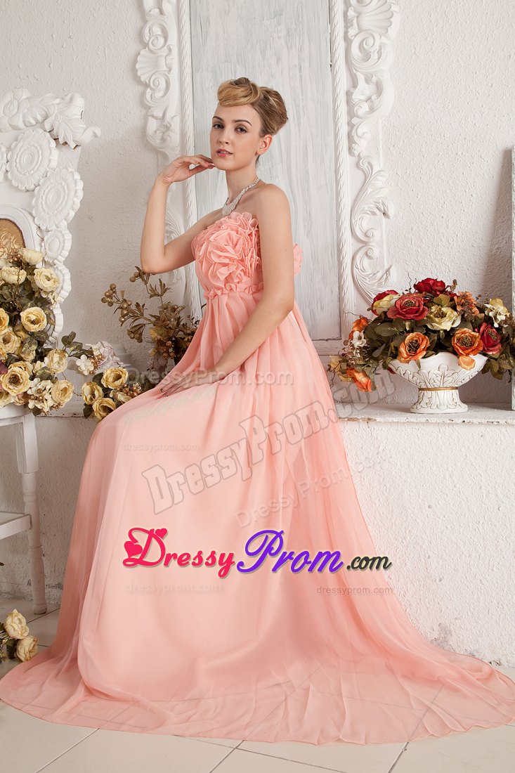 Strapless Watermelon Empire Ruched Chiffon Prom Dress Floor-length