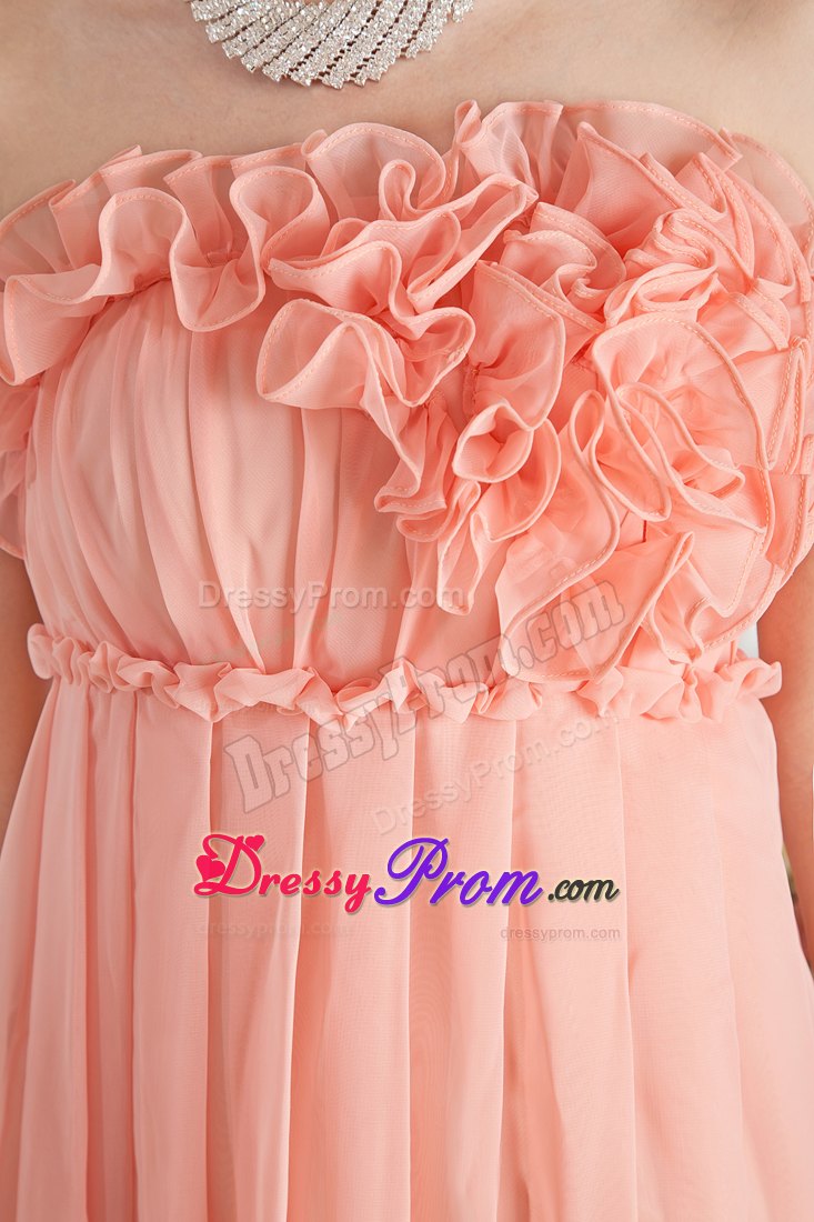 Strapless Watermelon Empire Ruched Chiffon Prom Dress Floor-length