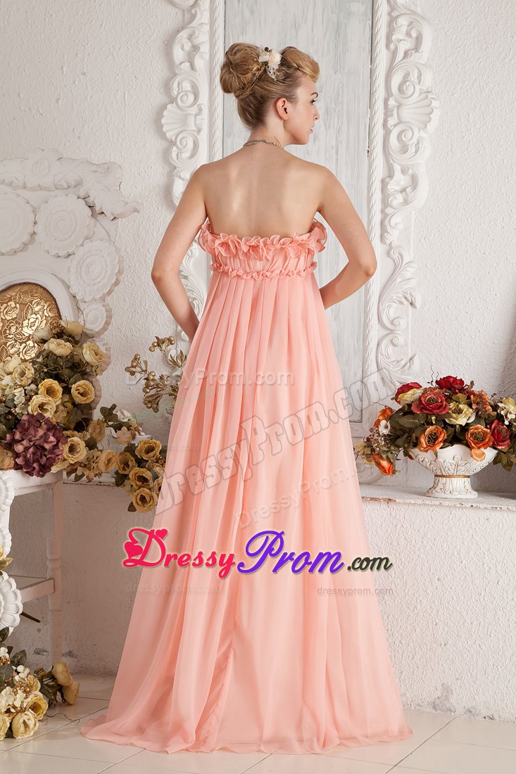 Strapless Watermelon Empire Ruched Chiffon Prom Dress Floor-length