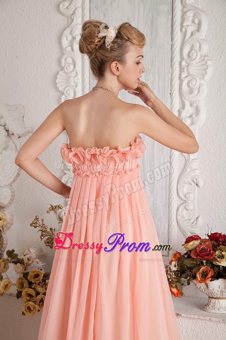 Strapless Watermelon Empire Ruched Chiffon Prom Dress Floor-length