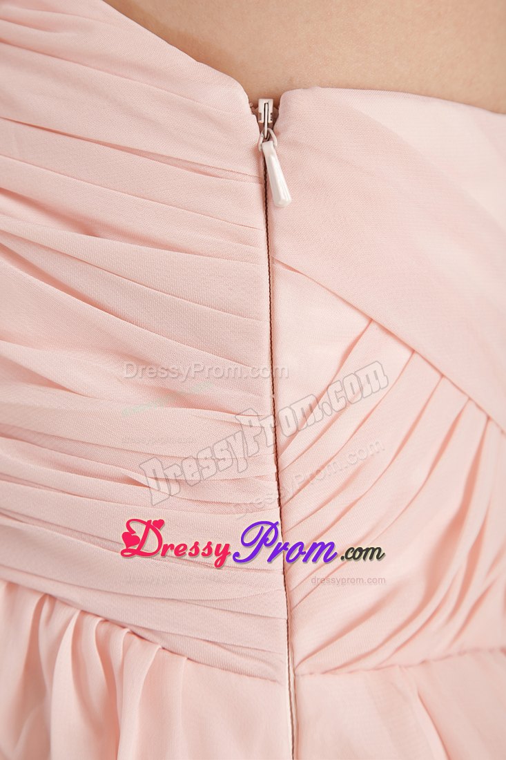 Empire Straps Beading and Ruche Baby Pink Prom Dress Brush Train