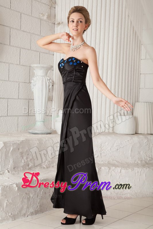 Elegant Black Column Sweetheart Ankle-length Appliques Prom Dress