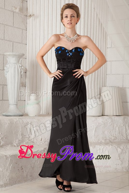 Elegant Black Column Sweetheart Ankle-length Appliques Prom Dress