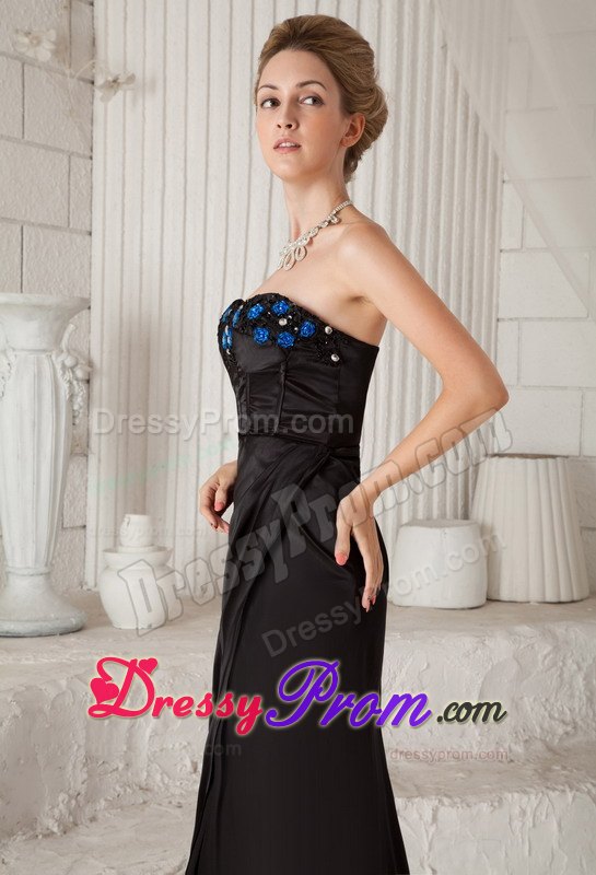 Elegant Black Column Sweetheart Ankle-length Appliques Prom Dress
