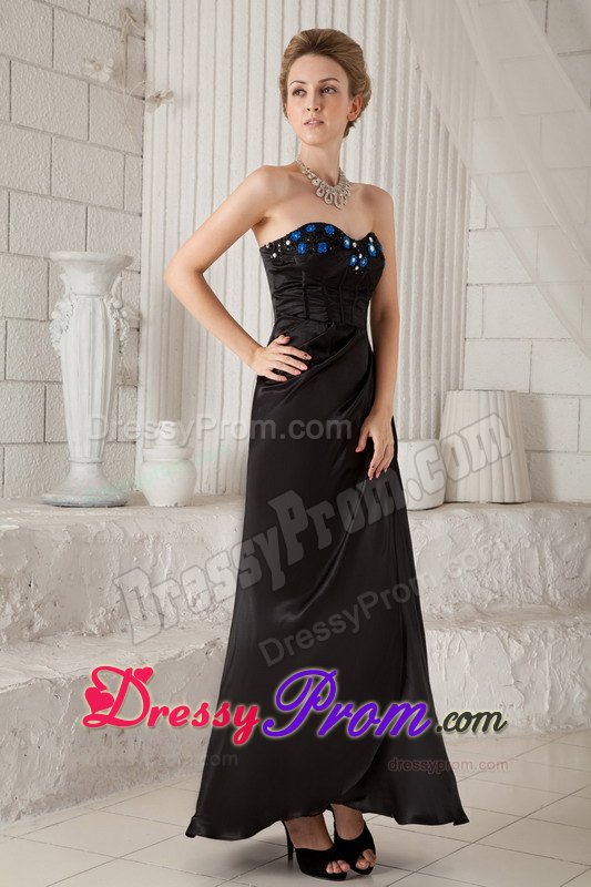 Elegant Black Column Sweetheart Ankle-length Appliques Prom Dress