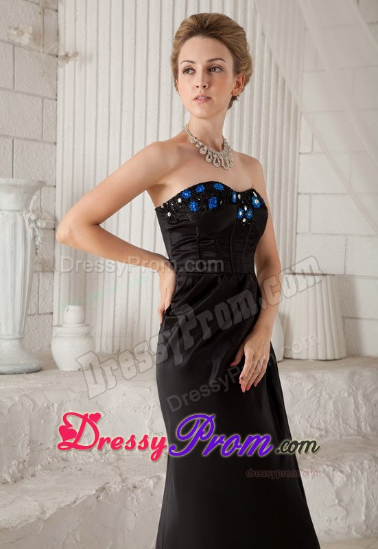 Elegant Black Column Sweetheart Ankle-length Appliques Prom Dress