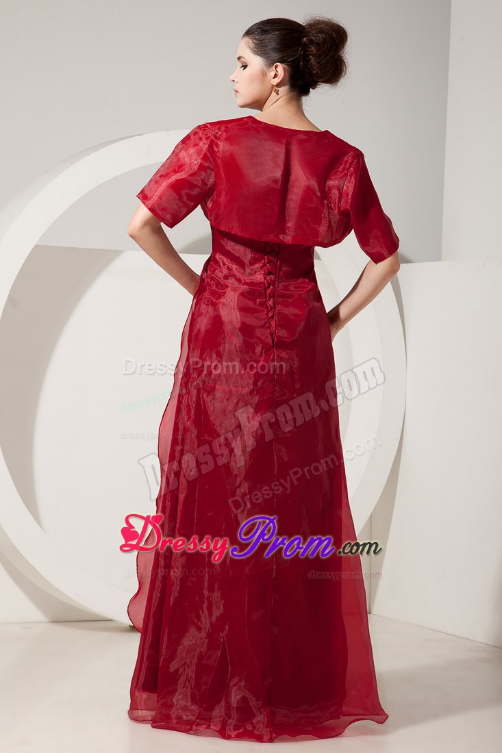 Empire Strapless Wine Red Prom Dress Beading and Ruching Organza