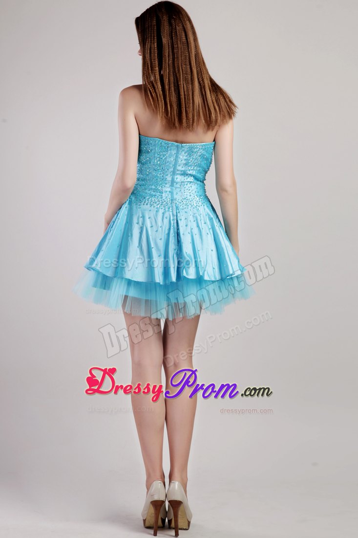 Aqua Blue A-line Sweetheart Mini-length Beading and Sequins Prom Gown