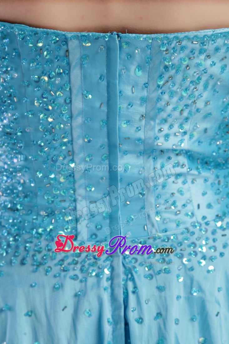 Aqua Blue A-line Sweetheart Mini-length Beading and Sequins Prom Gown