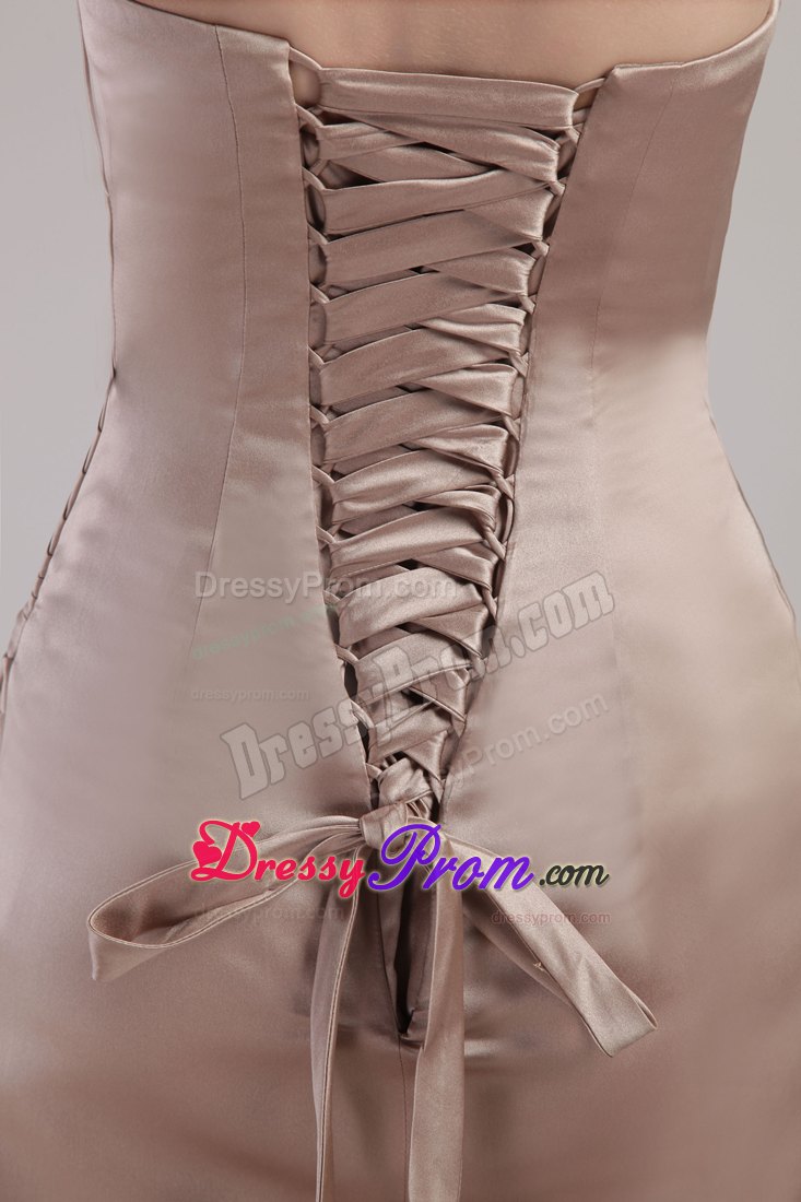 Strapless Chocolate Column Satin Pleats Knee-length Prom Dress