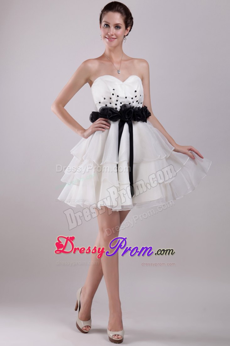 Sweetheart White A-Line Mini-length Organza Ruffles Prom Dress