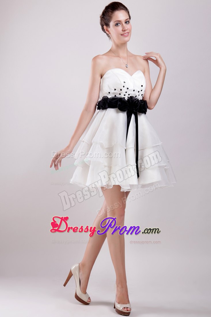 Sweetheart White A-Line Mini-length Organza Ruffles Prom Dress