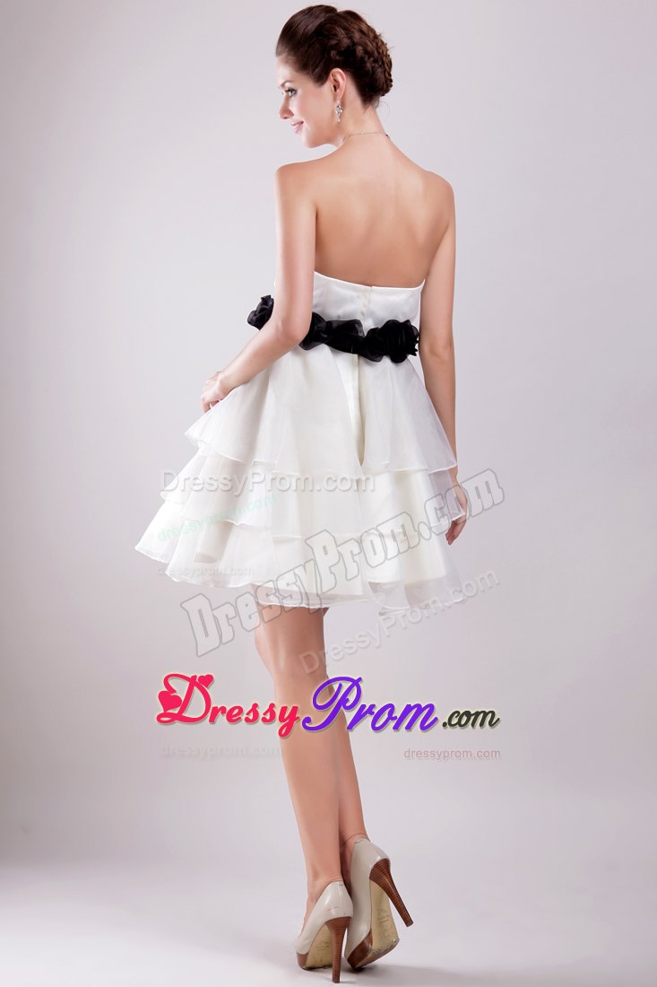 Sweetheart White A-Line Mini-length Organza Ruffles Prom Dress
