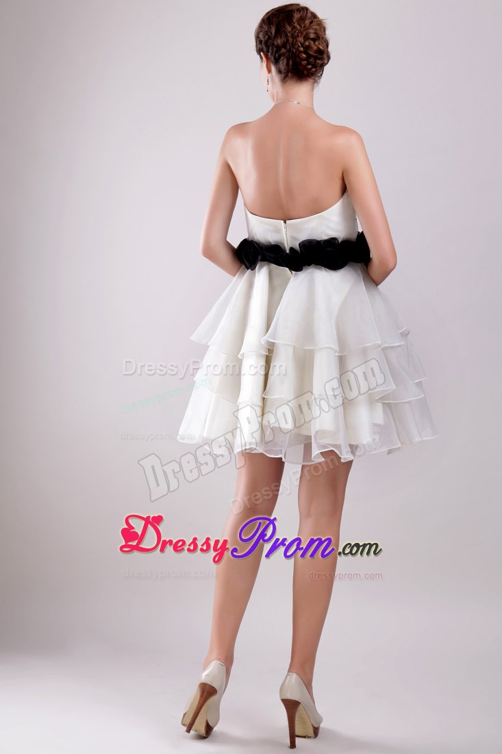 Sweetheart White A-Line Mini-length Organza Ruffles Prom Dress