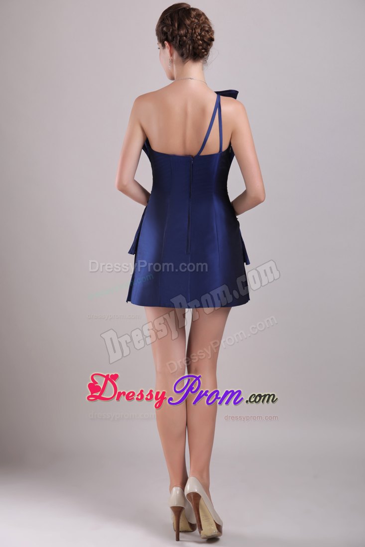 Navy Blue Column Strapless Mini-length Beading Ruching Prom Dress
