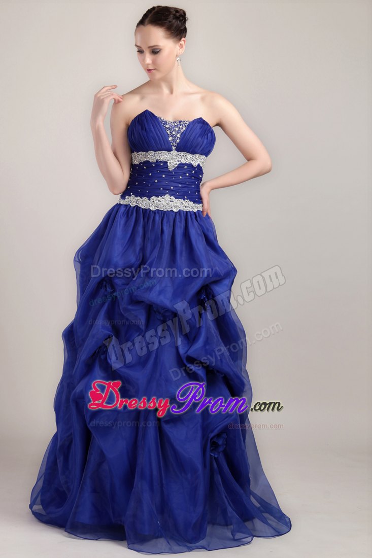 Pick Ups Sweetheart Ruches and Beading Royal Blue Gowns For Prom Queen