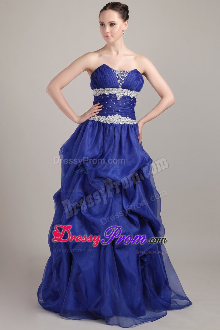 Pick Ups Sweetheart Ruches and Beading Royal Blue Gowns For Prom Queen