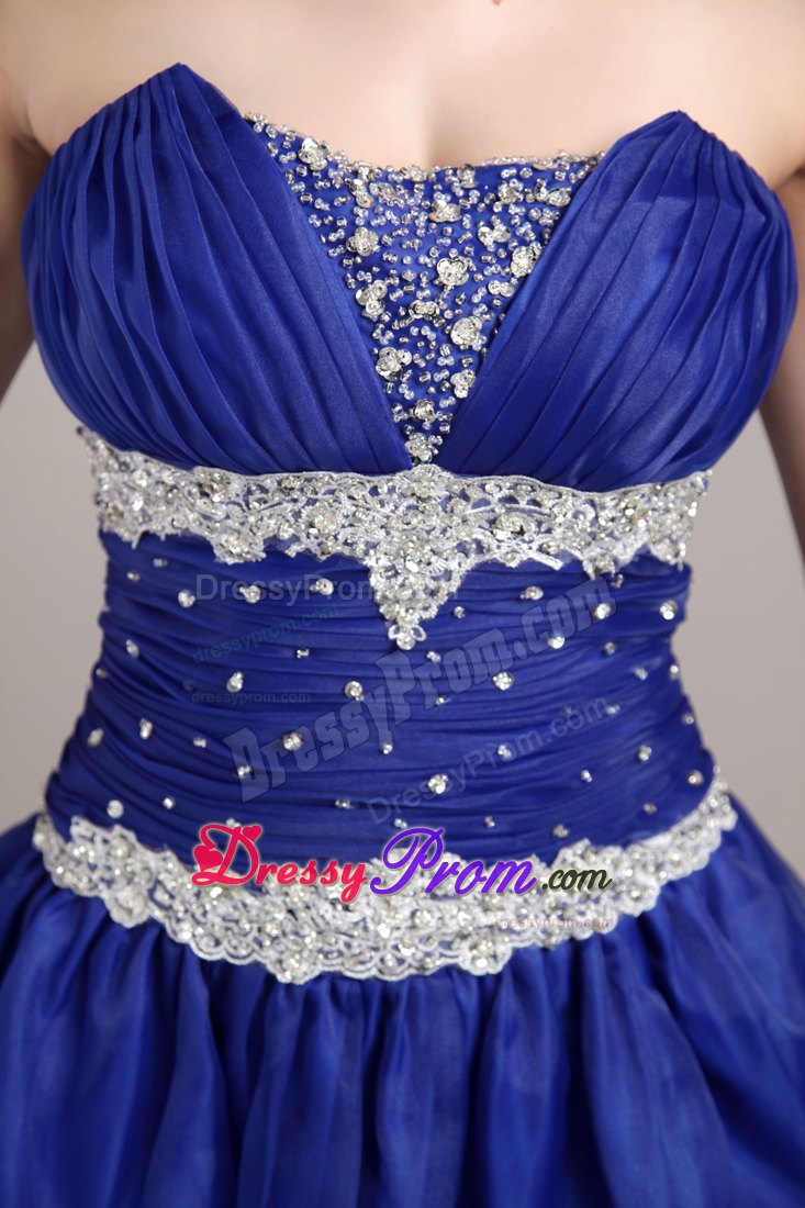 Pick Ups Sweetheart Ruches and Beading Royal Blue Gowns For Prom Queen