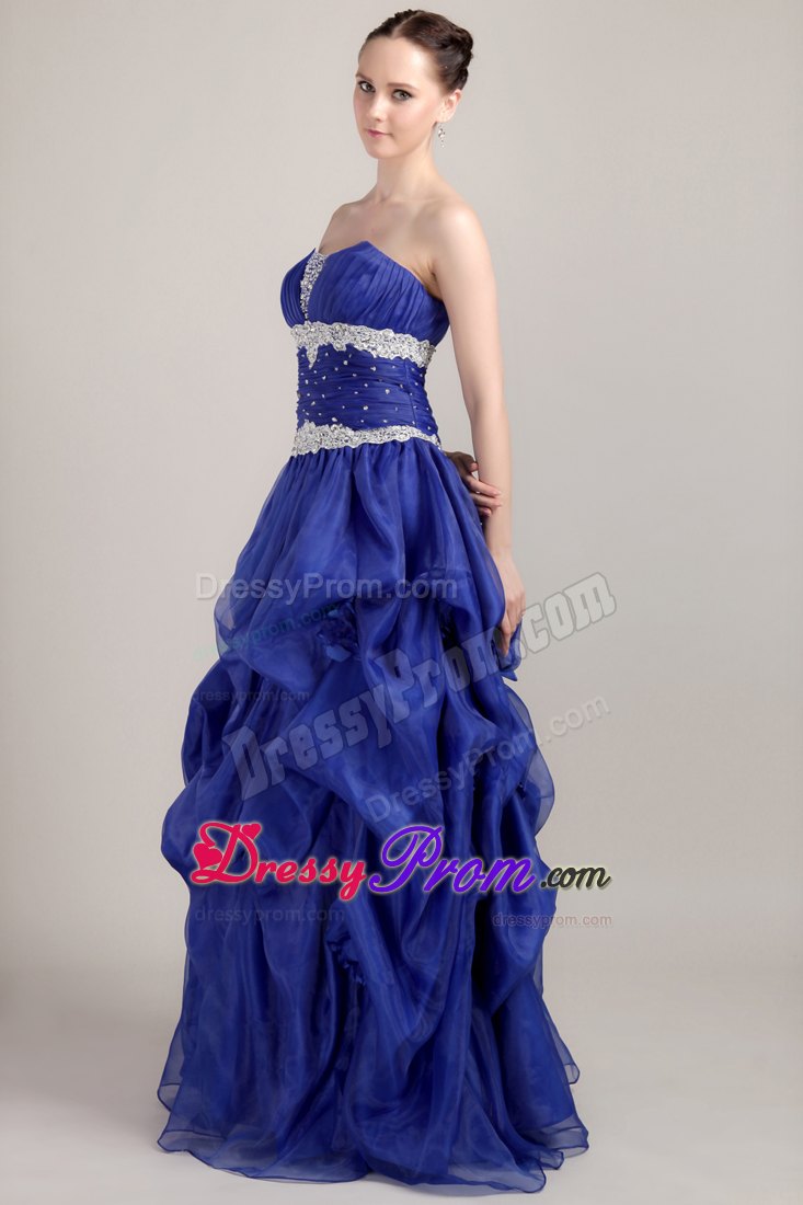 Pick Ups Sweetheart Ruches and Beading Royal Blue Gowns For Prom Queen