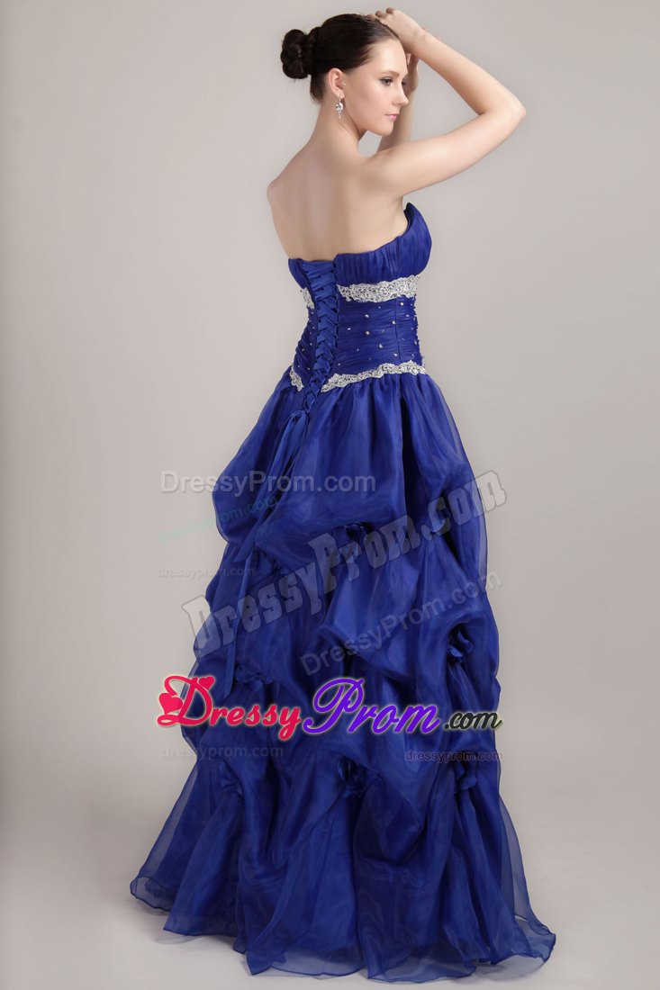 Pick Ups Sweetheart Ruches and Beading Royal Blue Gowns For Prom Queen