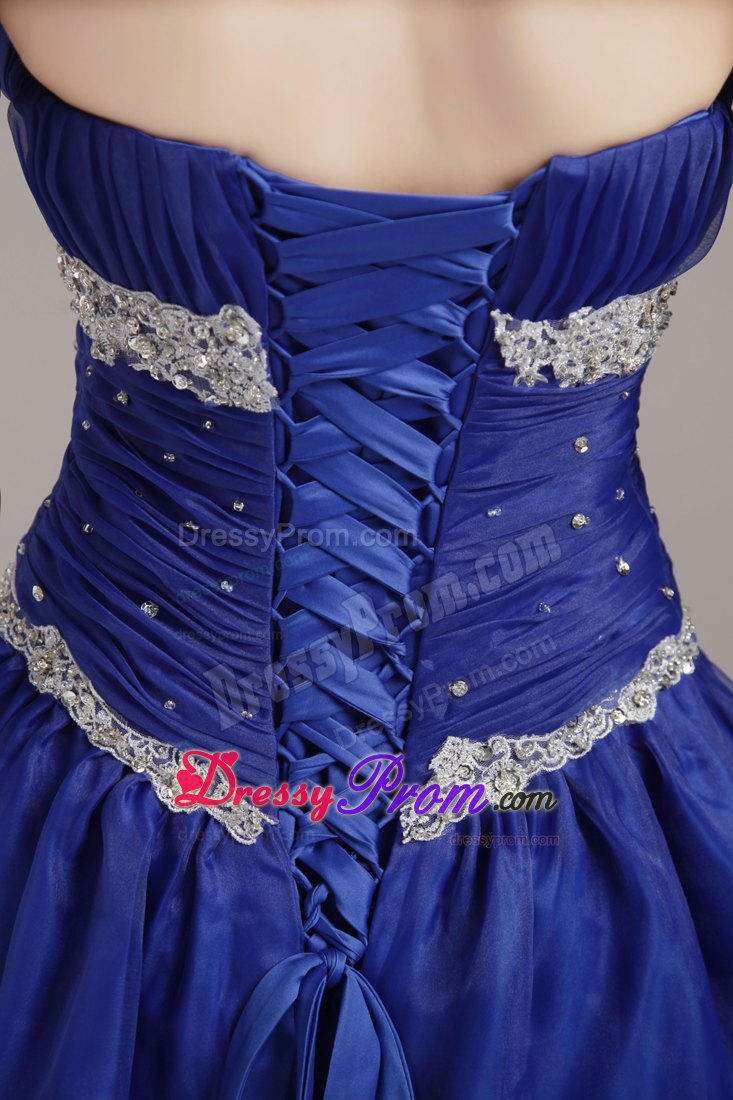 Pick Ups Sweetheart Ruches and Beading Royal Blue Gowns For Prom Queen