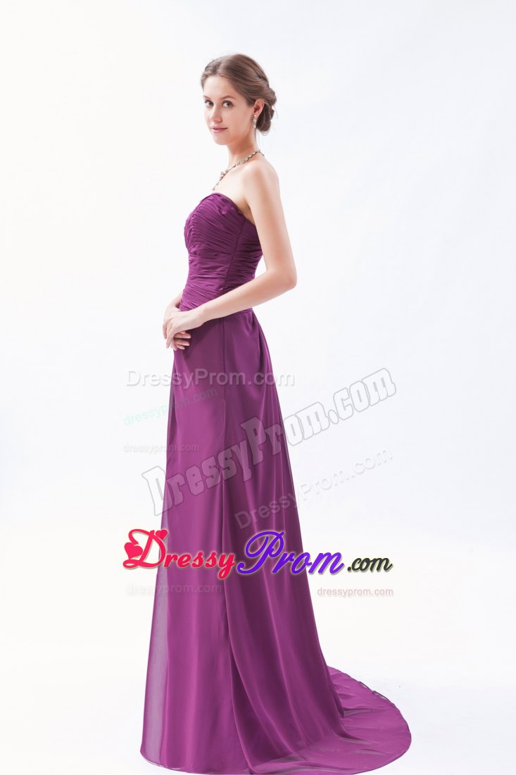 Sweetheart Dark Purple Empire Brush Train Ruched Prom Dress