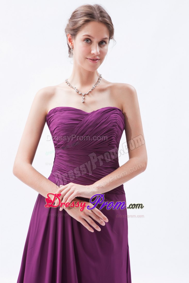 Sweetheart Dark Purple Empire Brush Train Ruched Prom Dress