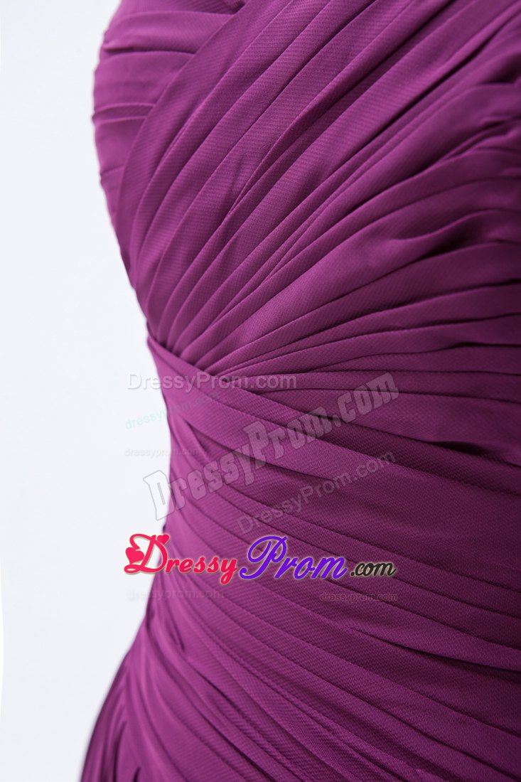 Sweetheart Dark Purple Empire Brush Train Ruched Prom Dress