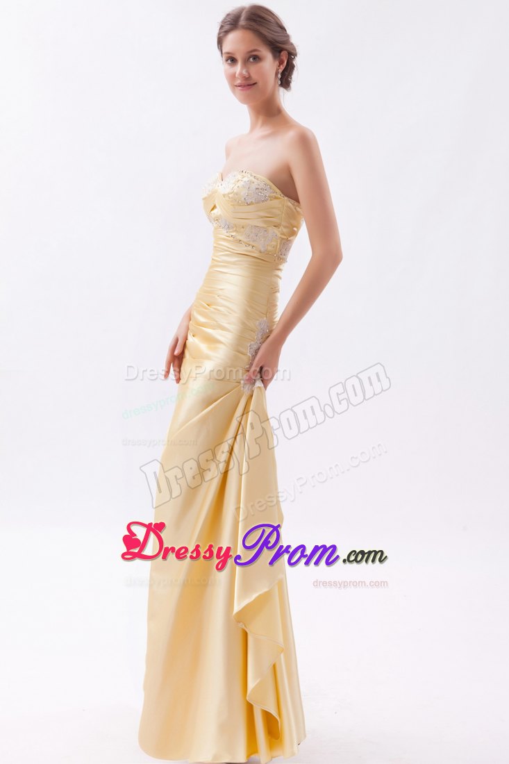 Champagne Column Sweetheart Prom Dress with Appliques and Beading