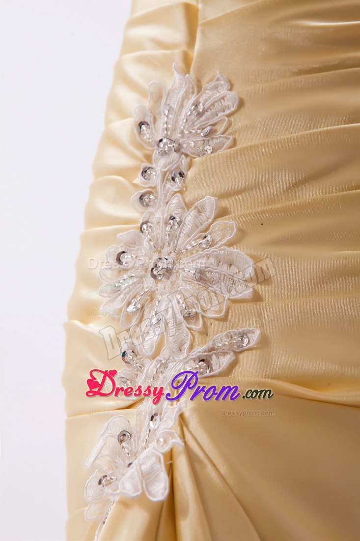 Champagne Column Sweetheart Prom Dress with Appliques and Beading