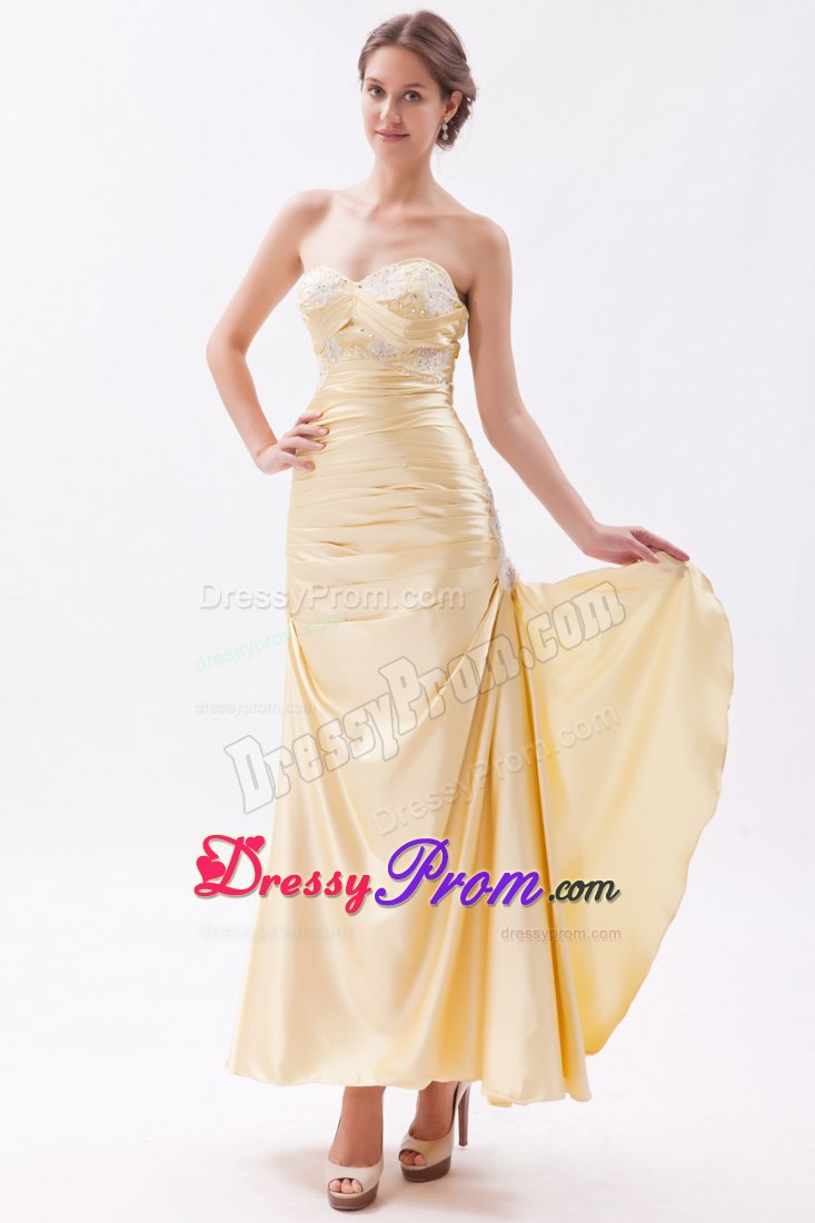 Champagne Column Sweetheart Prom Dress with Appliques and Beading