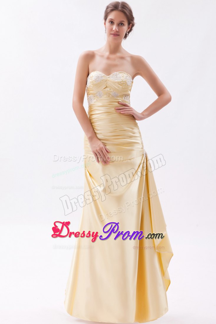 Champagne Column Sweetheart Prom Dress with Appliques and Beading
