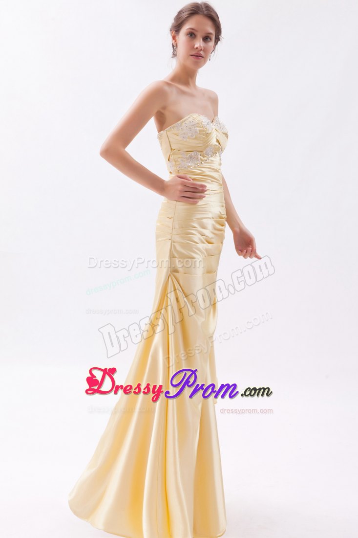 Champagne Column Sweetheart Prom Dress with Appliques and Beading